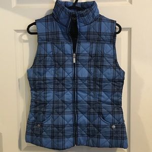 NWT Jane Ashley Blue Black Plaid Puffer Vest